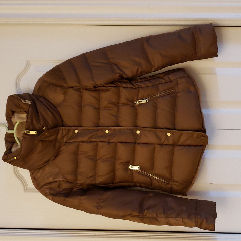 Zara Brown Puffer Jacket with Hidden Hood